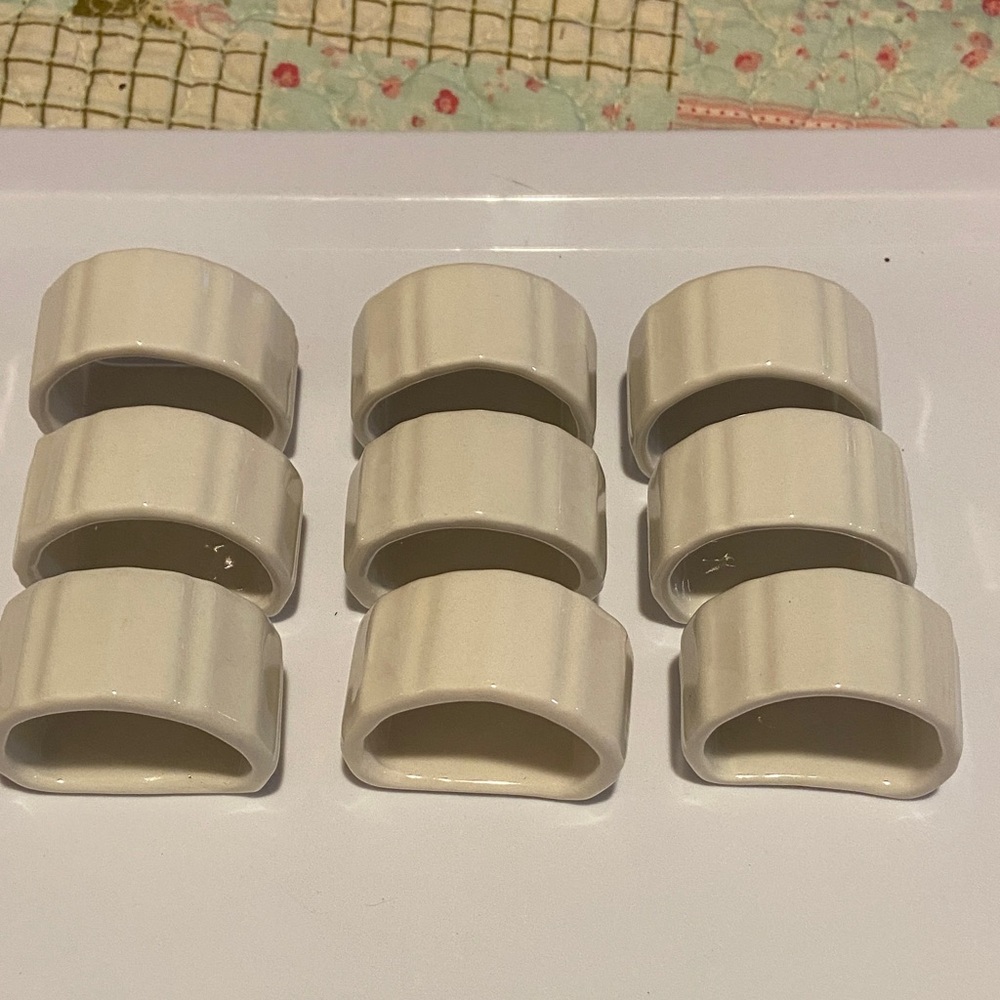 Set of 9 Cream Ceramic Napkin Rings